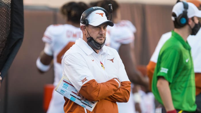 Texas coach Tom Herman looks on during a 2020 game